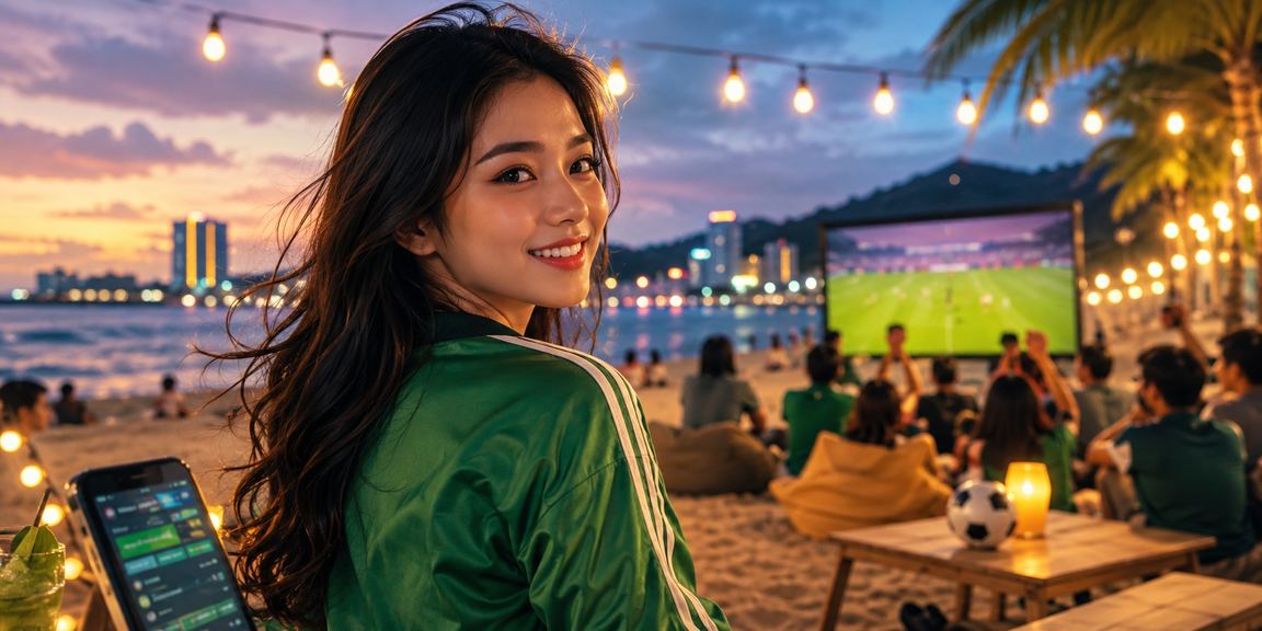 Người hâm mộ bóng đá Sài Gòn theo dõi trận đấu tại bãi biển buổi tối